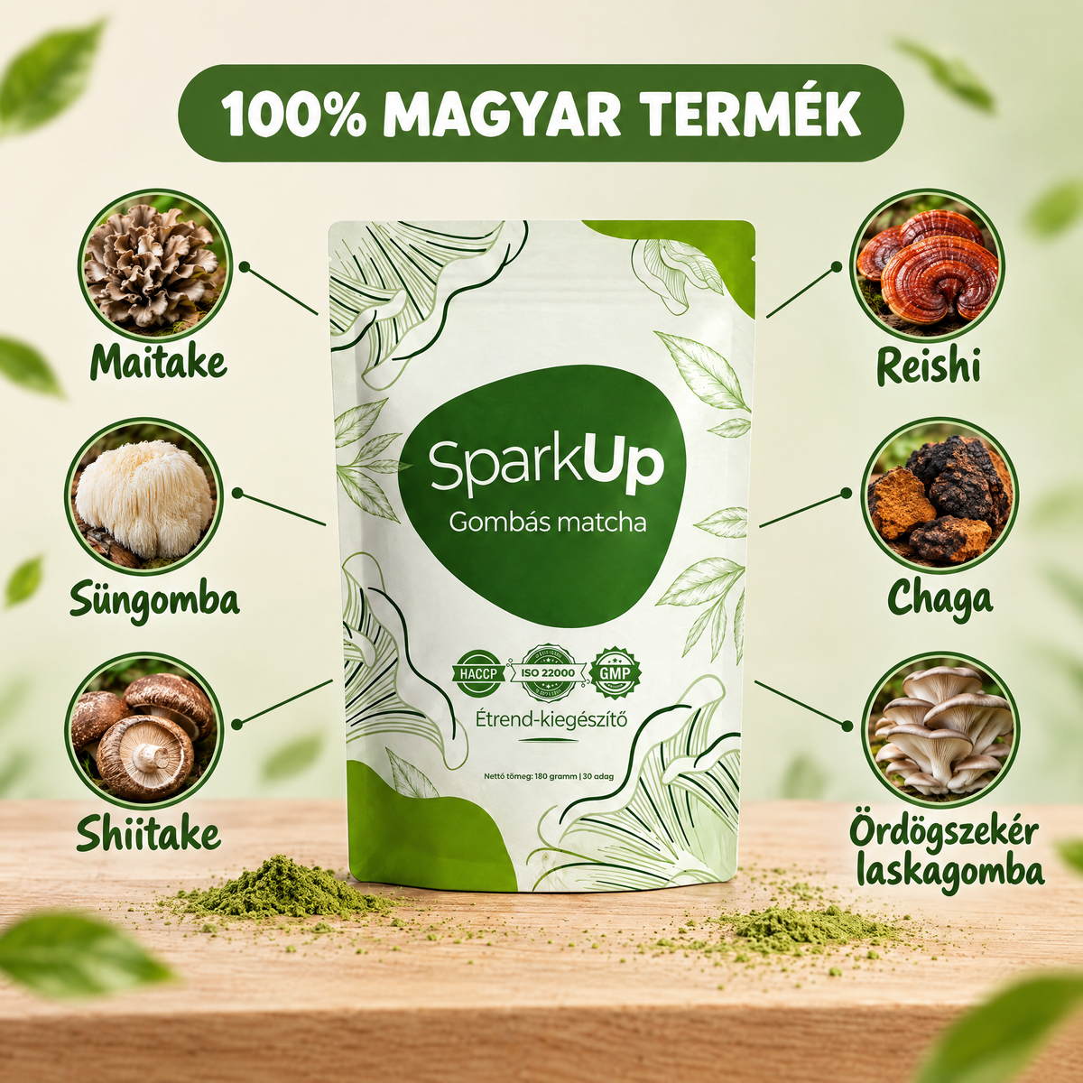 SparkUp Gombás matcha – hatféle gombakivonat
